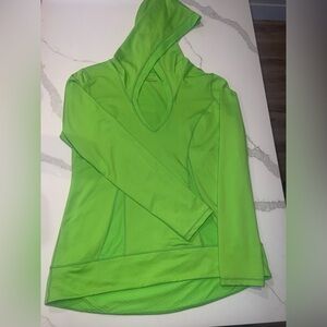 ZELLA lime green fitted performance hoodie, ribbing details, size large